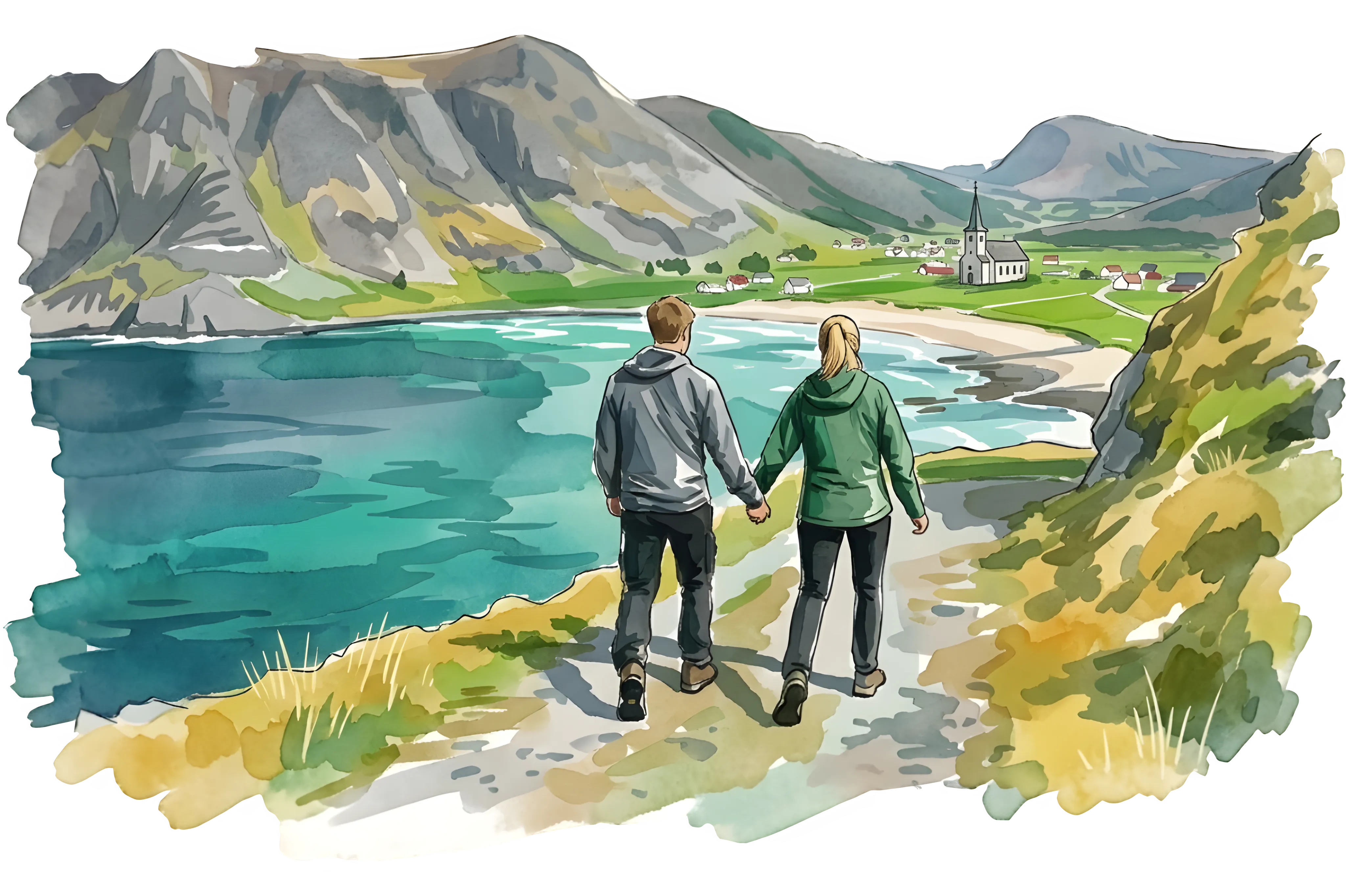 Ervik kirke og stranden i Ervik